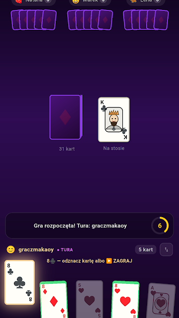 Makao gameplay: card selection