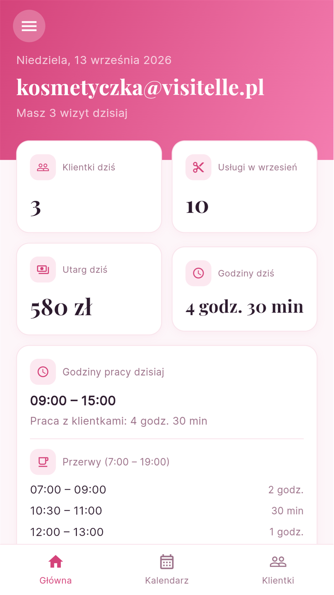 Visitelle home dashboard