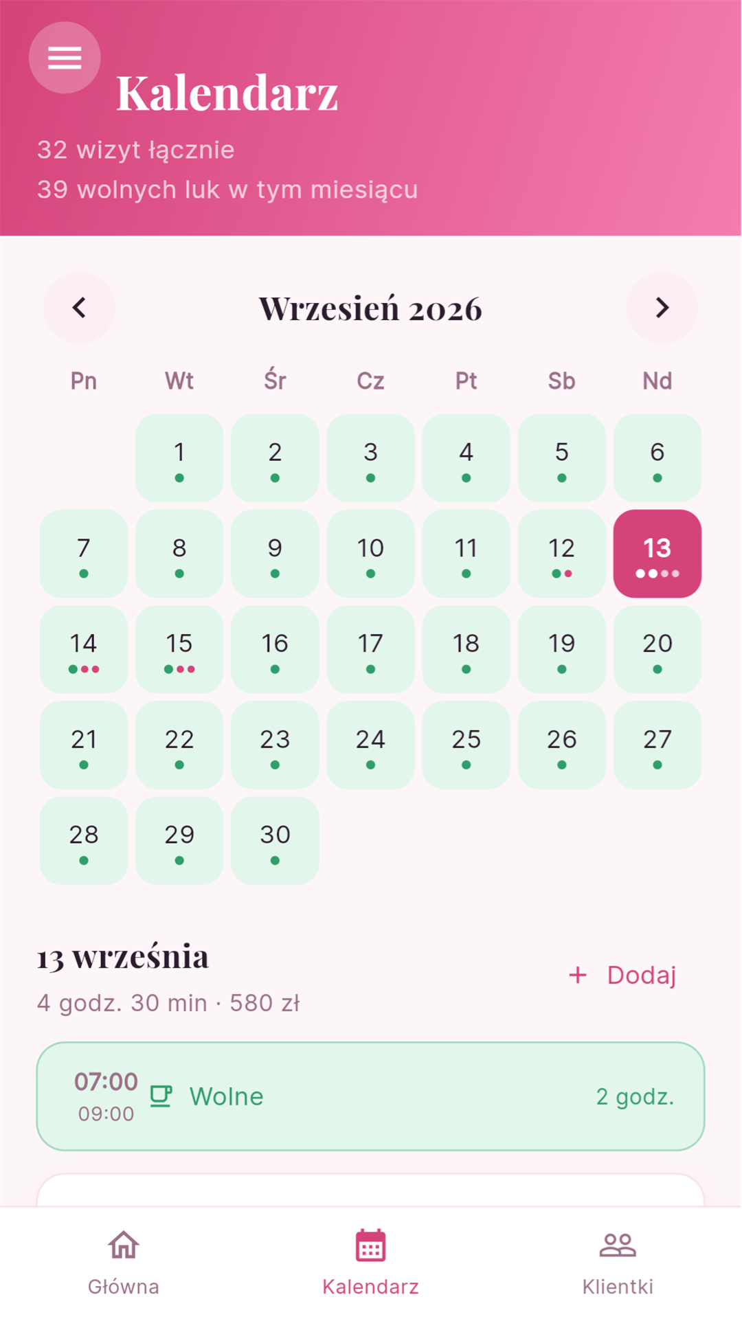 Visitelle calendar with appointments